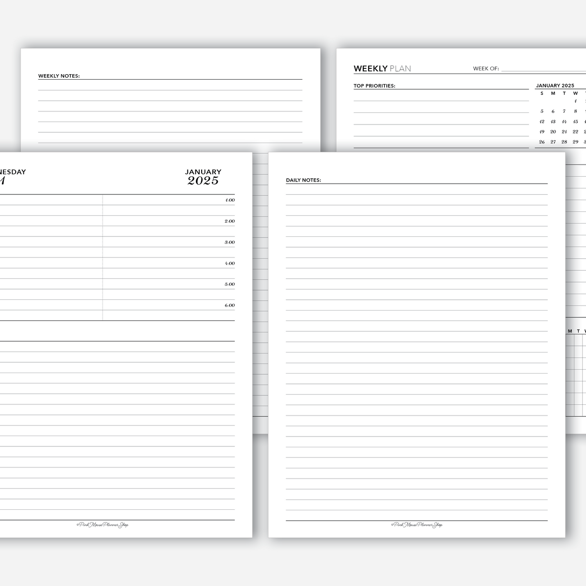 2025 Two Page Daily Timed Style Insert with Weekly Overview – Pink ...